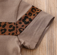 Load image into Gallery viewer, BABY ONE BABY TWO Toddler Girl Leopard Striped 2-Piece T-shirt and Jogger set.