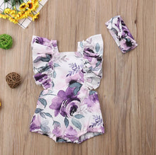 Load image into Gallery viewer, BABY ONE BABY TWO Baby and Toddler Girl Watercolor Floral 2-Piece Romper Set.