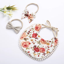 Load image into Gallery viewer, Baby Girl Boho Bib with Matching Headbands Set.
