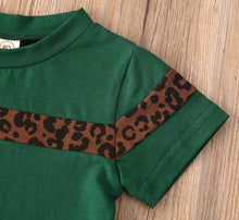 Load image into Gallery viewer, BABY ONE BABY TWO Toddler Girl Leopard Striped 2-Piece T-shirt and Jogger set.