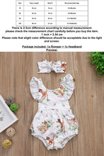 Load image into Gallery viewer, 2-piece Baby Woodland Animals Romper with Headband.