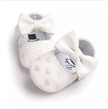 Load image into Gallery viewer, BABY ONE BABY TWO Baby Girl Little Romance Heart and Bow Crib Shoes.