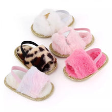 Load image into Gallery viewer, BABY ONE BABY TWO Baby Girl Cozy and Fuzzy Slides Crib Shoes.