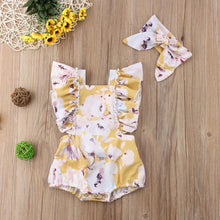 Load image into Gallery viewer, BABY ONE BABY TWO Baby and Toddler Girl Watercolor Floral 2-Piece Romper Set.