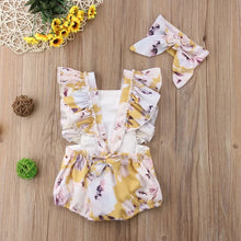 Load image into Gallery viewer, BABY ONE BABY TWO Baby and Toddler Girl Watercolor Floral 2-Piece Romper Set.