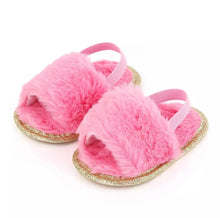 Load image into Gallery viewer, BABY ONE BABY TWO Baby Girl Cozy and Fuzzy Slides Crib Shoes.