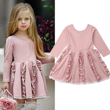 Load image into Gallery viewer, BABY ONE BABY TWO Toddler and Little Girl Pretty in Pink Long Sleeve Ruffle Dress.