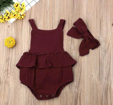 Load image into Gallery viewer, SHISHIFANG Lightweight Muslin Cotton Ruffle Romper with Matching Headband - Baby One Baby Two
