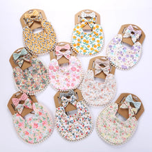 Load image into Gallery viewer, Baby Girl Boho Bib with Matching Headbands Set.