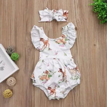 Load image into Gallery viewer, 2-piece Baby Woodland Animals Romper with Headband.