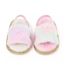 Load image into Gallery viewer, BABY ONE BABY TWO Baby Girl Cozy and Fuzzy Slides Crib Shoes.