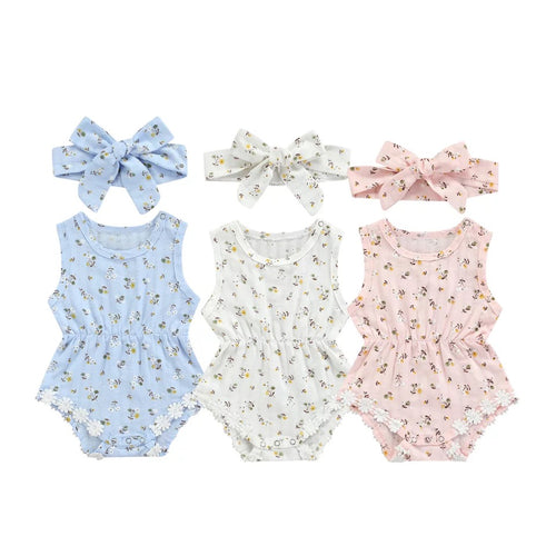 Daisy ribbed romper with headband - Baby One Baby Two