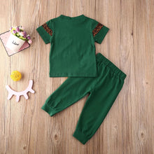 Load image into Gallery viewer, BABY ONE BABY TWO Toddler Girl Leopard Striped 2-Piece T-shirt and Jogger set.