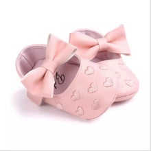 Load image into Gallery viewer, BABY ONE BABY TWO Baby Girl Little Romance Heart and Bow Crib Shoes.