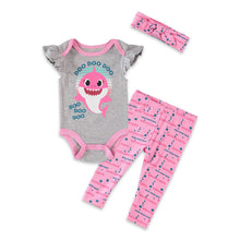 Load image into Gallery viewer, Baby Girl Baby Shark Bodysuit &amp; Leggings Set with Headband - Baby One Baby Two
