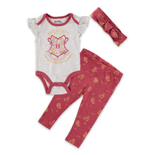 Load image into Gallery viewer, WARNER BROS-HARRY POTTER Baby Girl Hogwarts Bodysuit &amp; Leggings Set with  Matching Headband - Baby One Baby Two
