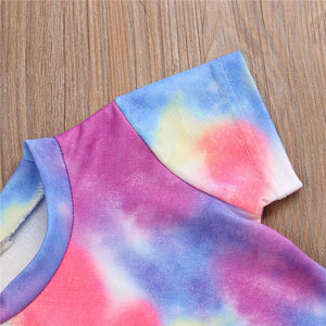 BABY ONE BABY TWO Baby and Toddler Girl Timeless Tie-dye 3-piece outfit.