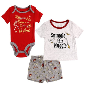 WARNER BROS- HARRY POTTER Infant and Newborn Baby Boy 3-Piece Short Set - Baby One Baby Two