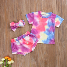 Load image into Gallery viewer, BABY ONE BABY TWO Baby and Toddler Girl Timeless Tie-dye 3-piece outfit.
