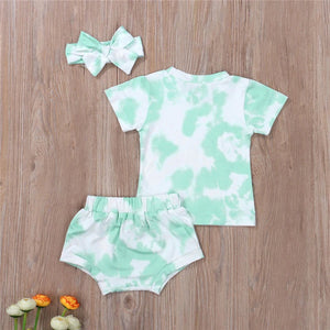 BABY ONE BABY TWO Baby and Toddler Girl Timeless Tie-dye 3-piece outfit.