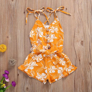 BABY ONE BABY TWO Toddler and Little Girl Spaghetti-Strap Floral Romper.