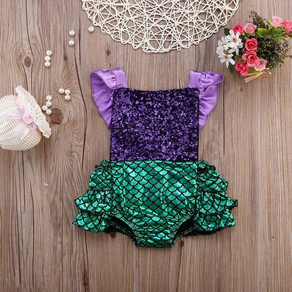 Sequin Ruffle Mermaid Romper - Baby One Baby Two