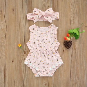 Daisy ribbed romper with headband - Baby One Baby Two