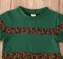 Load image into Gallery viewer, BABY ONE BABY TWO Toddler Girl Leopard Striped 2-Piece T-shirt and Jogger set.
