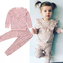 Load image into Gallery viewer, Pink Ruffle 2-piece Lightweight Sweatshirt and Sweatpants - Baby One Baby Two
