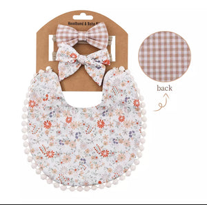 Baby Girl Boho Bib with Matching Headbands Set.