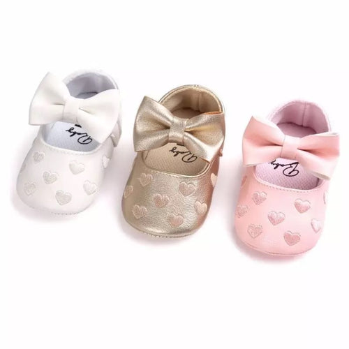 BABY ONE BABY TWO Baby Girl Little Romance Heart and Bow Crib Shoes.