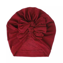 Load image into Gallery viewer, Baby and Toddler Girl Triple-BowTurban Bonnet.
