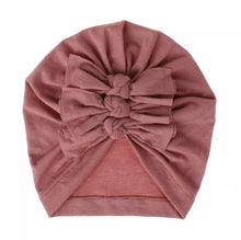 Load image into Gallery viewer, Baby and Toddler Girl Triple-BowTurban Bonnet.
