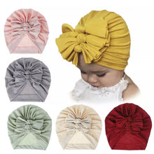 Load image into Gallery viewer, Baby and Toddler Girl Triple-BowTurban Bonnet.
