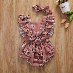 BABY ONE BABY TWO Baby and Toddler Girl Simply Floral 2-piece Romper Set.