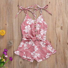 Load image into Gallery viewer, BABY ONE BABY TWO Toddler and Little Girl Spaghetti-Strap Floral Romper.
