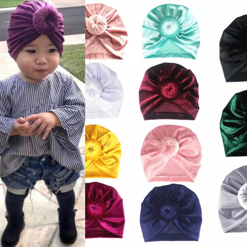 Baby or Toddler Girl Velvet Donut Turban Bonnet.