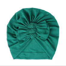 Load image into Gallery viewer, Baby and Toddler Girl Triple-BowTurban Bonnet.
