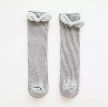 Load image into Gallery viewer, Shimmer Bow Knee-high cotton socks - Baby One Baby Two
