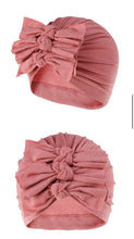 Load image into Gallery viewer, Baby and Toddler Girl Triple-BowTurban Bonnet.
