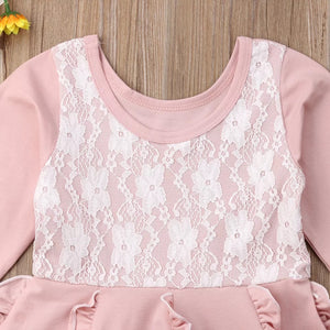 BABY ONE BABY TWO Toddler and Little Girl Pretty in Pink Long Sleeve Ruffle Dress.