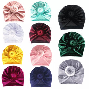 Baby or Toddler Girl Velvet Donut Turban Bonnet.