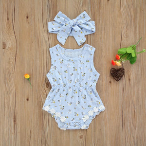 Daisy ribbed romper with headband - Baby One Baby Two