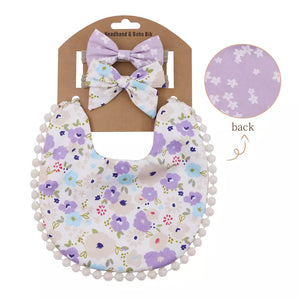 Baby Girl Boho Bib with Matching Headbands Set.