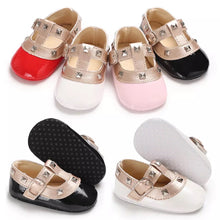 Load image into Gallery viewer, Studded Faux Patent Leather Baby Crib Shoes - Baby One Baby Two
