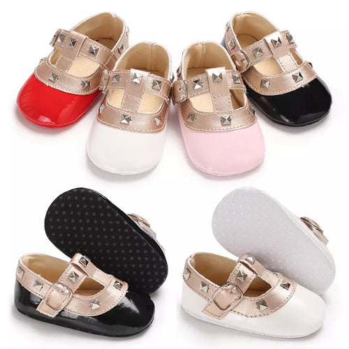 Studded Faux Patent Leather Baby Crib Shoes - Baby One Baby Two