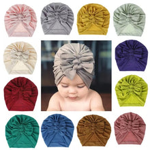 Load image into Gallery viewer, Baby and Toddler Girl Triple-BowTurban Bonnet.
