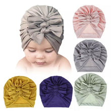 Load image into Gallery viewer, Baby and Toddler Girl Triple-BowTurban Bonnet.
