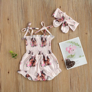 BABY ONE BABY TWO Baby and Toddler Girl Spaghetti-Strap Romper with Matching Headband.