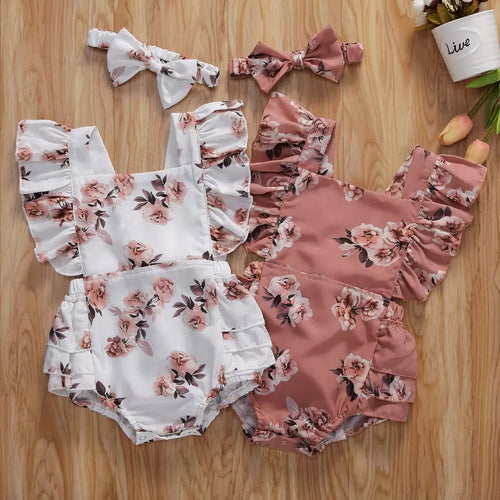 BABY ONE BABY TWO Baby and Toddler Girl Simply Floral 2-piece Romper Set.